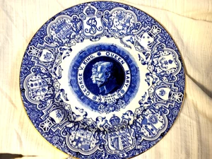 KING GEORGE Queen MARY PLATE 1911 COALPORT 10 1/16" Blue Transfer - Picture 1 of 10