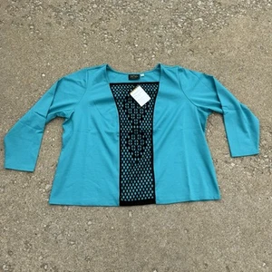 Bob Mackie Blouse plus size 3X blue Laser Cut Detail wearable art 3/4 sleeve NEW - Picture 1 of 9