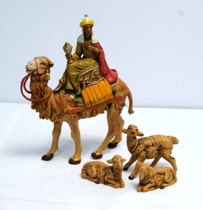 Fontanini Nativity Wise Man on Camel + 3 Sheep/Lambs Made in Italy Vintage 1992 - Picture 1 of 14