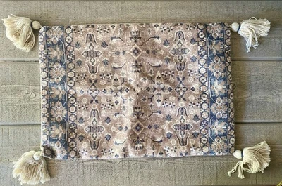 Velvet Front Pillow Cover Turkish Pattern Tassels 14" x 20” - Image 1 of 4