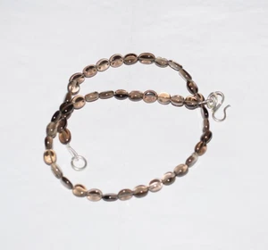 AAA Natural Smoky Quartz Plain Oval Shape Gemstone Beads Minimalist 30" Necklace - Picture 1 of 11