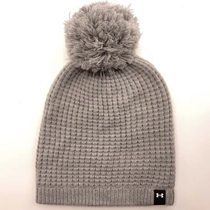 Under Armour Gray Grid Waffle Patern Winter Pom Pom Hat - Picture 1 of 6