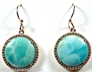 15mm Genuine AAA Dominican Larimar Rose Gold Over 925 Sterling Silver Earrings - Picture 1 of 3