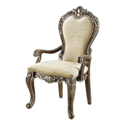 ACME Latisha Fabric Arm Chair with Nailhead Trim in Antique Oak (Set of 2) - Image 1 of 4
