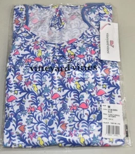  NEW Vineyard Vines Girls Floral Flamingos Knit Romper Blue White Pink M - Picture 1 of 4