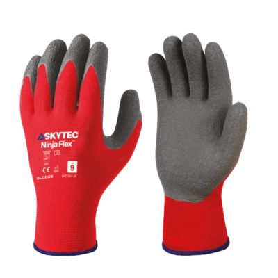 10 x Skytec Ninja Flex Work Gloves Hand Protection Nylon Red / Black - All Sizes