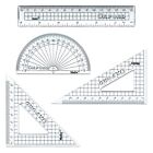 Helix Oxford 4 Piece Clear Geometry Set School Maths Ruler Protractor Set Square