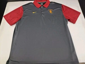 Nike SC TROJANS Polo Shirt Mens Dri Fit Red/Grey Gold Embroidered Logo XXL #6623 - Picture 1 of 9
