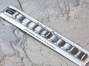 Patterned steel spring link European vintage watch bracelet 16mm curved  1960s - Picture 1 of 5