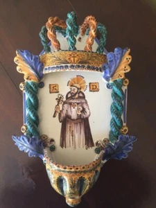 🔴  San Domenico rara acquasantiera in ceramica Vincenzo Del Monaco Grottaglie - Foto 1 di 6