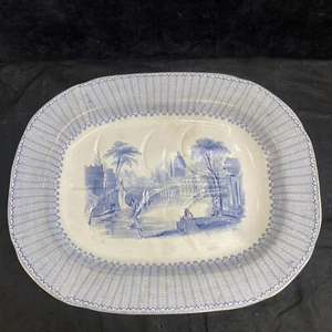 19.5" Blue White English Meat Platter W. K. Harvey 1845 Lindisfarne Castle KM11 - Picture 1 of 14