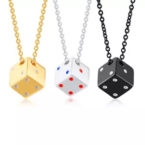 3 Colors Hiphop Stainless Steel Dice Pendant Men's Fashion Trend Necklace - Picture 1 of 15