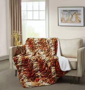 TIGER SKIN PRINT Super Soft Sherpa Luxury Throw Light Weight Blanket 50" x 70" - Picture 1 of 2