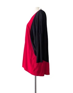 CYNTHIA ROWLEY Top Black Red Hi Lo Dolman Sleeves Knit Stretch LARGE - Picture 1 of 6