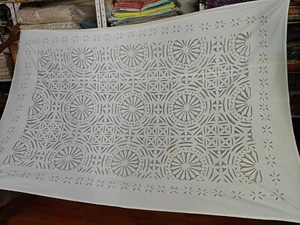 Ethnic White Applique Cut-Work Organza Cotton ROUND Table Cover,TableCloth,Throw - Picture 1 of 24