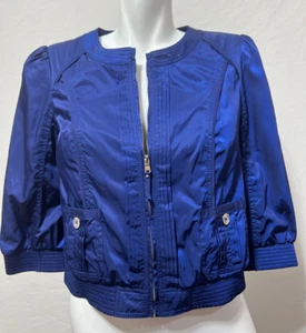 White House Black Market Women Royal Blue 3/4 Sleeve Satin Bomber Jacket Size 4 - Picture 1 of 7