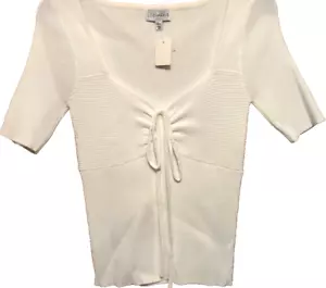 Lucy Paris Top Sz S Ruched Sweetheart SS Sweater White Ribbed Halter Bella Swan - Picture 1 of 11
