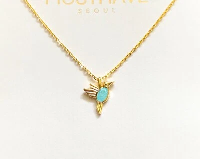 MUSTHAVE Gold Plated Blue Opal Bird Pendant Short Necklace — 第 1/2 张图片