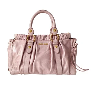 MIU MIU Vitello Pink Calfskin Leather Two Way Bag - Picture 1 of 18