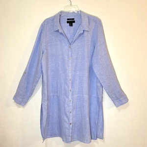 Tahari Damen Leinen Tunika mit Knopfleiste Größe XL Staubtuch minimalistisch Lagenlook Capsule - Bild 1 von 7