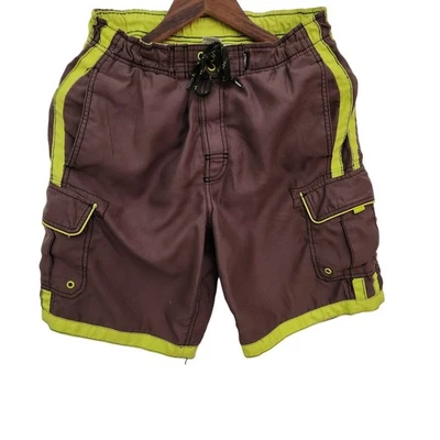 Joe Boxer Swim Trunks Shorts Neon Green Brown Speed Dry Cargo men small size - Image 1 of 4