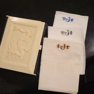 Vintage Monogram "J" Fleur De Lis Hand Stitched Celluloid Dragon Container - Picture 1 of 16