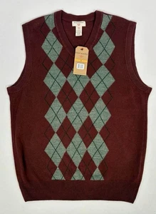 Dockers Herren S Burgunderrot & Grau Pflegeleicht Argyle V-Ausschnitt Weich Pullover Weste - Bild 1 von 12