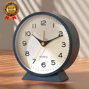 4.5"Analog Alarm Clock Small Retro Desk Clock Battery Operated Slient Metal Tabl - Picture 1 of 7