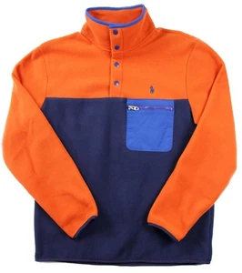 Polo Ralph Lauren Mens Pullover Jacket Sweater S Fleece 1/4 Snap Orange Blue NEW - Picture 1 of 8