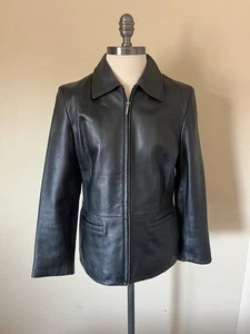 Reaction Kenneth Cole Black 100% Leather Zip Jacket Size M Y2K Grunge Moto VTG - Picture 1 of 11