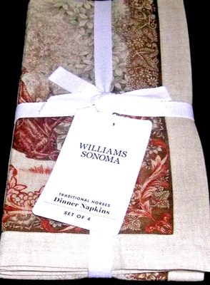 WILLIAMS SONOMA TRADITIONAL HORSES DINNER NAPKINS 100% LINEN ITALY SET OF 4 NWT - Image 1 of 4