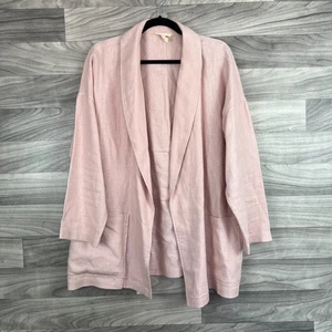 Eileen Fisher Cardigan Blazer Women XL Pink Organic Linen Open Front Career - Picture 1 of 11