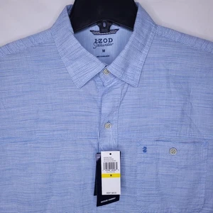 Izod Saltwater Shirt Mens Medium Blue Striped Dockside Chambray NWT - Picture 1 of 12