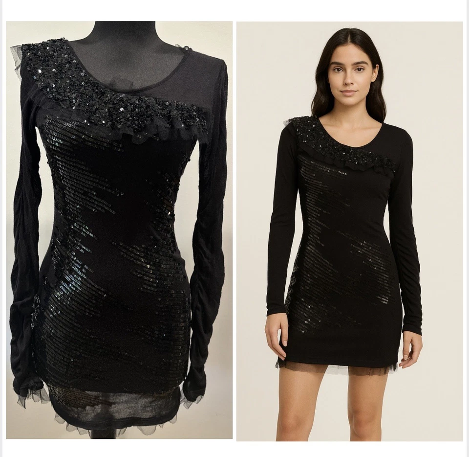 Mini Vestido Rojo Valentino Talla S Negro Lentejuelas Tul Cóctel Transparente Fiesta Hada Foto 1 de 4