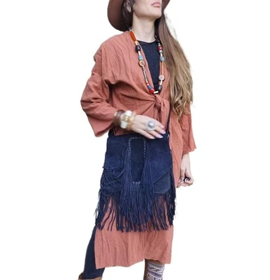 Boho Fringe Leather Crossbody Bag | Vintage Suede Tassel Purse | Western - Image 1 of 4