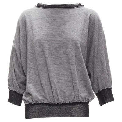 Suéter Lanvin Lana Cachemira Malla Borde Ala de Murciélago Mujer Gris Talla 36 Foto 1 de 4