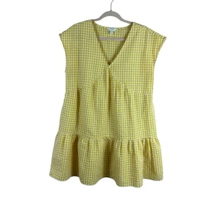 TIME AND TRU abito donna taglia M (8-10) giallo bianco seersucker gingham con volant - Foto 1 di 4