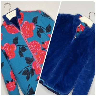 Двусторонняя куртка-бомбер Matilda Jane для девочек 16 сани синий искусственный мех цветочный узор - Изображение 1 из 4