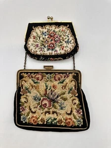 2 Pieces Antique Petit Point Purse and Modern/VTG Tapestry Style Coin Purse - Picture 1 of 15