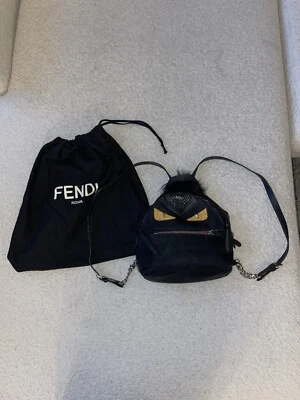Fendi Black Nylon Leather & Fur Monster Backpack  - Image 1 of 4