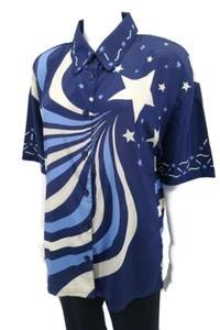 Vintage Regina Rhythm Blue White Button Down Shirt Top Blouse - Picture 1 of 6