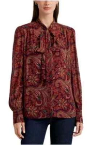 NEU Lauren Ralph Lauren Black Label Gr. M Bluse Hemd Bindeband Boa Ausschnitt Paisley - Bild 1 von 12