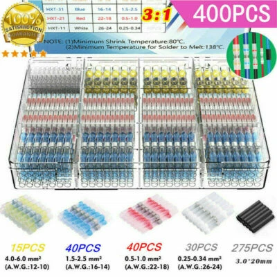 400PCS Waterproof Solder Seal Heat Shrink Wire Butt Terminal Connectors Set Kit - Image 1 of 4