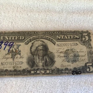 1899 $5 Chief Silver Certificate Note Fr. 280 - Picture 1 of 2
