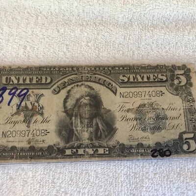 1899 $5 Chief Silver Certificate Note Fr. 280 - Image 1 of 2