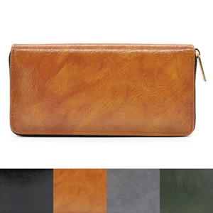 Billetera continental con cremallera continental de cuero antiguo vegano premium - Imagen 1 de 26