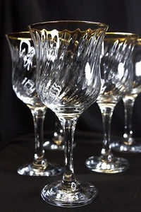 6 copas de agua de cristal real borde dorado remolino 8" pulgadas - Imagen 1 de 10