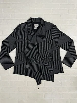 Cárdigan Suéter De Colección Maggie Sweet Para Mujer XL Negro/Gris Rayas Corbata Cintura EE. UU. Foto 1 de 4