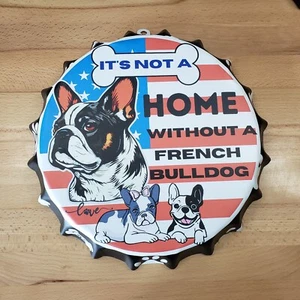 Französische Bulldogge Hund Blechschild Kronkorkenform Wanddeko - Bild 1 von 6