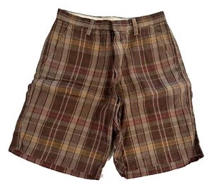 Banana Republic Para Hombres Lino Cuadros Vestido Informal Pantalones Cortos Marrón Caqui Rojo 30 - Imagen 1 de 3